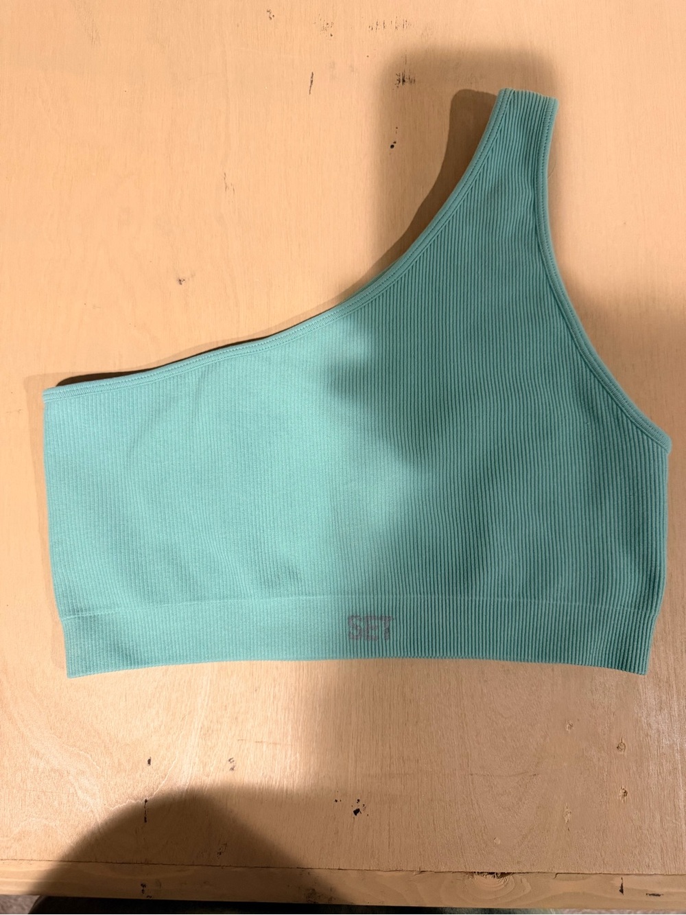 SET ACTIVE One Shoulder Ribbed Sports Bra Crop Top Green M